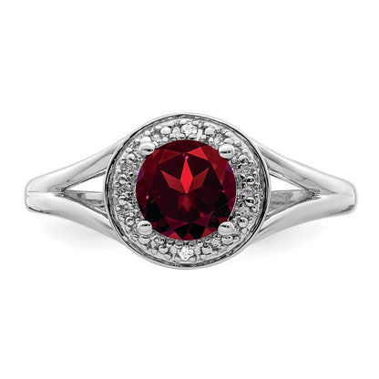 Sterlingsilber Rhodiniert Diamant. & Granat Ring
