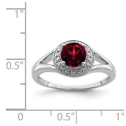 Sterlingsilber Rhodiniert Diamant. & Granat Ring