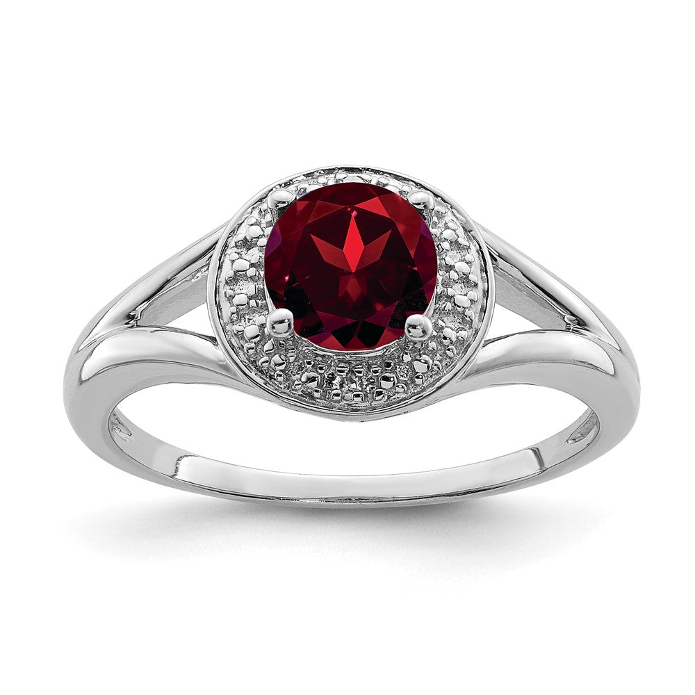 Sterlingsilber Rhodiniert Diamant. & Granat Ring