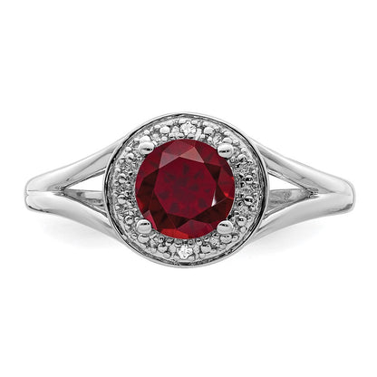 Sterlingsilber Rhodiniert Diamant. & Erzeugt Rubin Ring