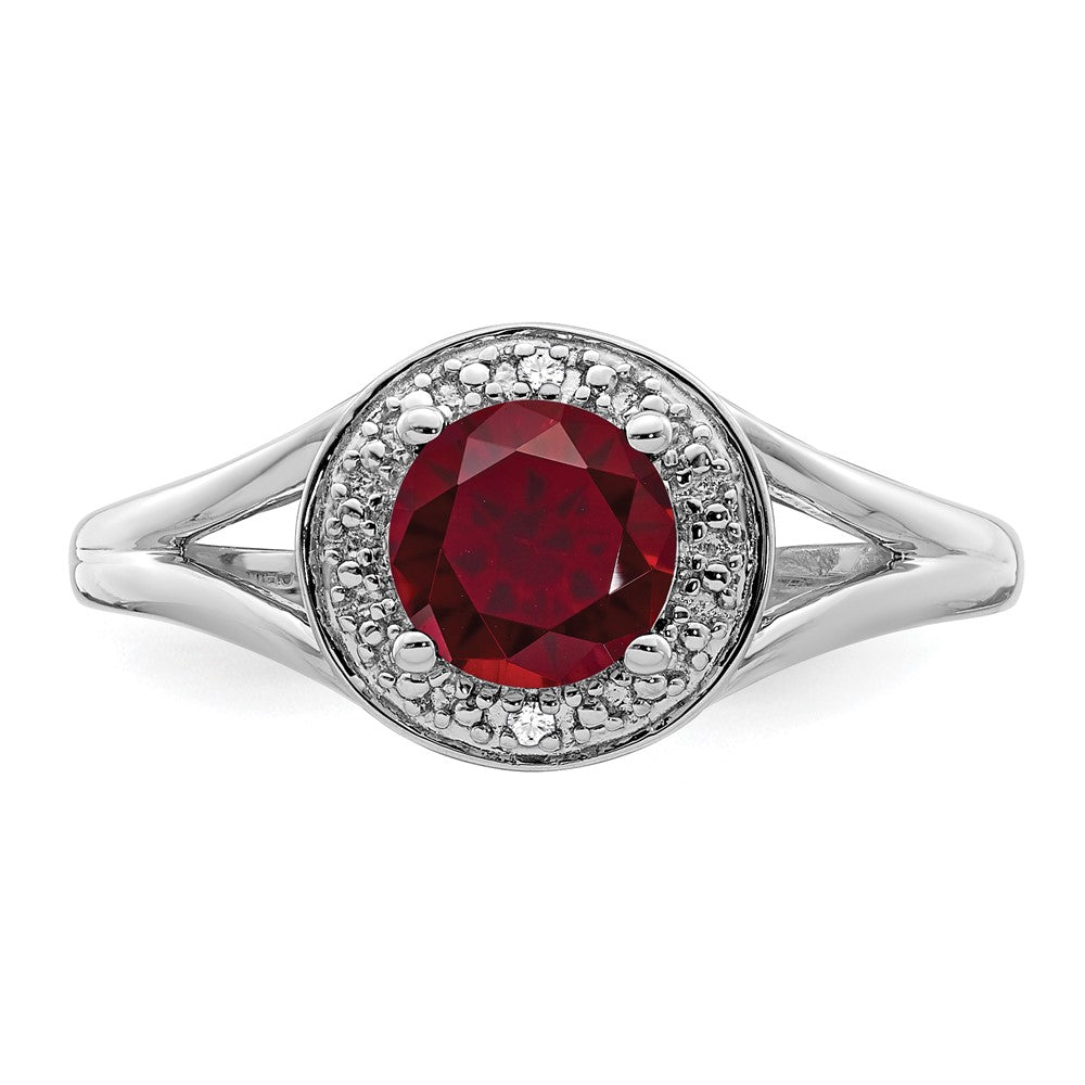 Sterlingsilber Rhodiniert Diamant. & Erzeugt Rubin Ring
