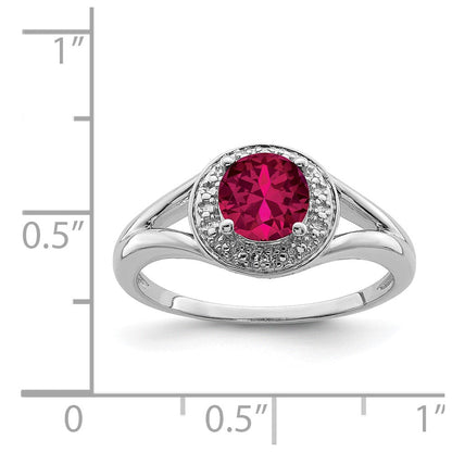 Sterlingsilber Rhodiniert Diamant. & Erzeugt Rubin Ring
