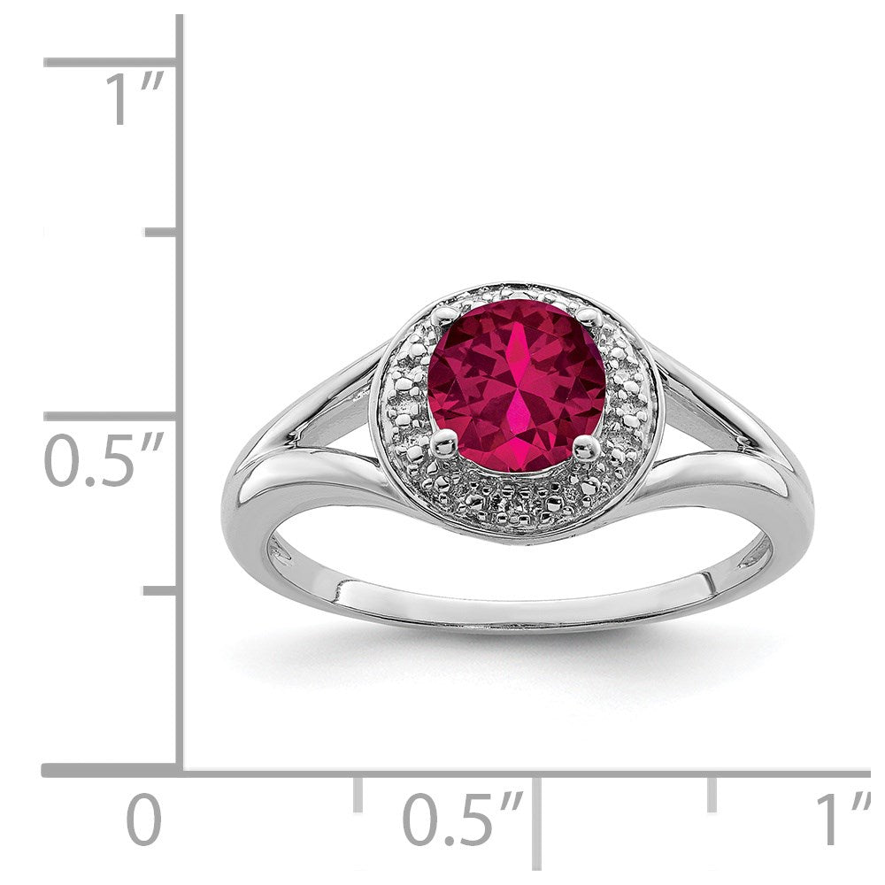 Sterlingsilber Rhodiniert Diamant. & Erzeugt Rubin Ring