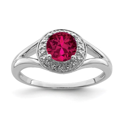 Sterlingsilber Rhodiniert Diamant. & Erzeugt Rubin Ring