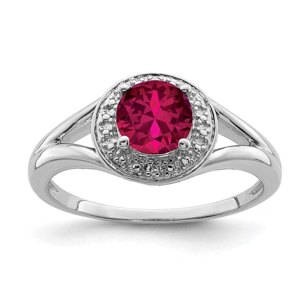 Sterlingsilber Rhodiniert Diamant. & Erzeugt Rubin Ring