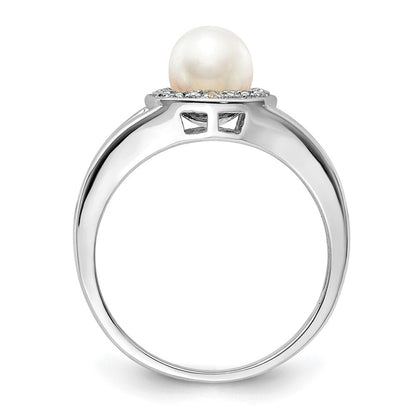 Sterlingsilber Rhodiniert Diamant. & Fw Zuchtperle Ring