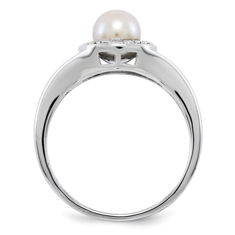 Sterlingsilber Rhodiniert Diamant. & Fw Zuchtperle Ring