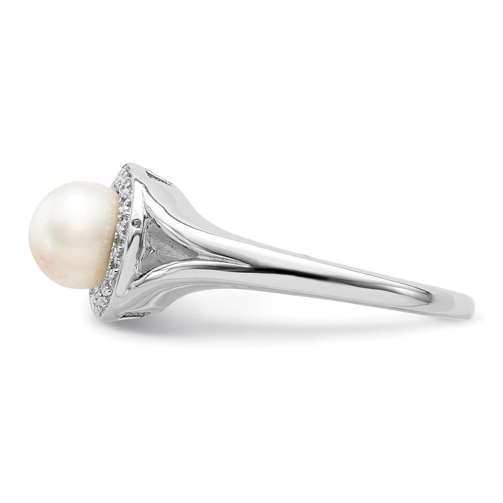 Sterlingsilber Rhodiniert Diamant. & Fw Zuchtperle Ring