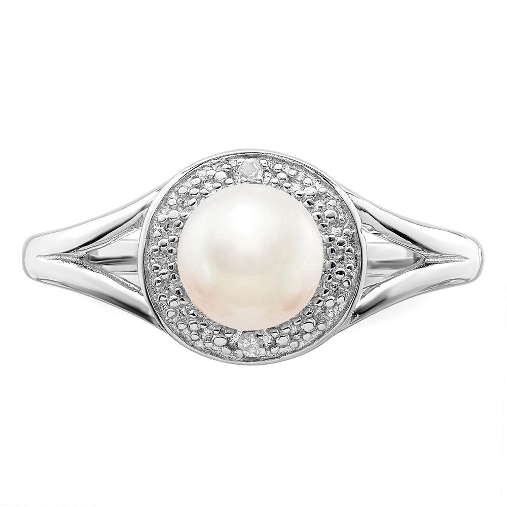 Sterlingsilber Rhodiniert Diamant. & Fw Zuchtperle Ring