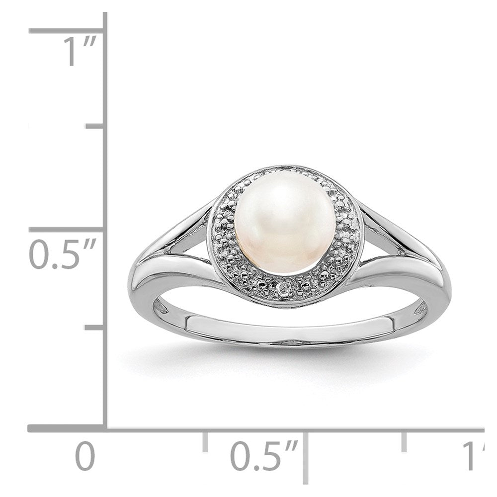 Sterlingsilber Rhodiniert Diamant. & Fw Zuchtperle Ring