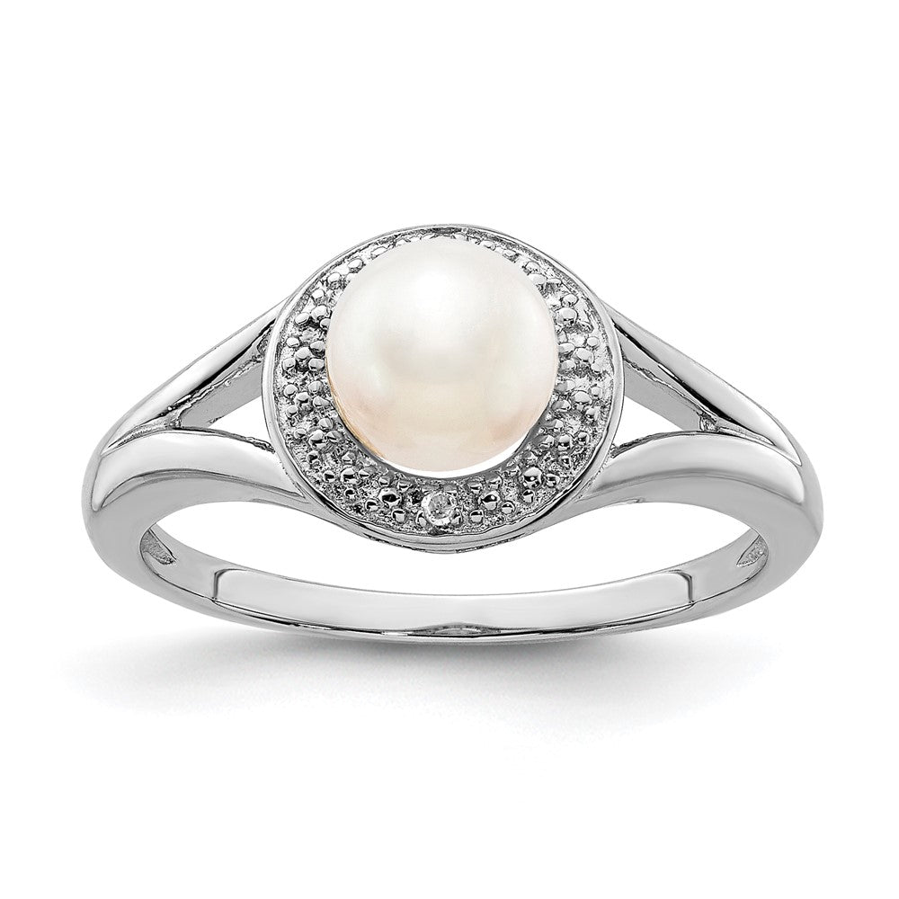 Sterlingsilber Rhodiniert Diamant. & Fw Zuchtperle Ring