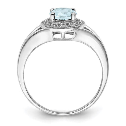 Sterlingsilber Rhodiniert Diamant. & Aquamarin Ring