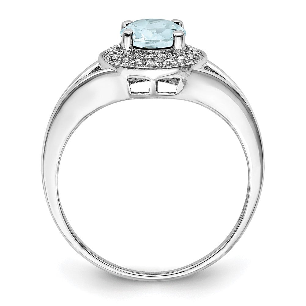Sterlingsilber Rhodiniert Diamant. & Aquamarin Ring