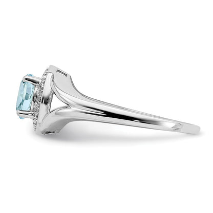 Sterlingsilber Rhodiniert Diamant. & Aquamarin Ring