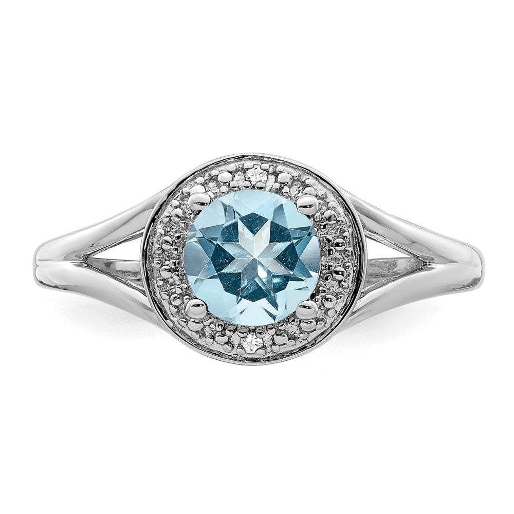 Sterlingsilber Rhodiniert Diamant. & Aquamarin Ring