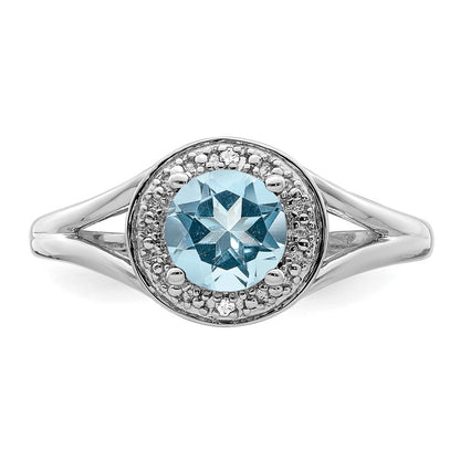 Sterlingsilber Rhodiniert Diamant. & Aquamarin Ring