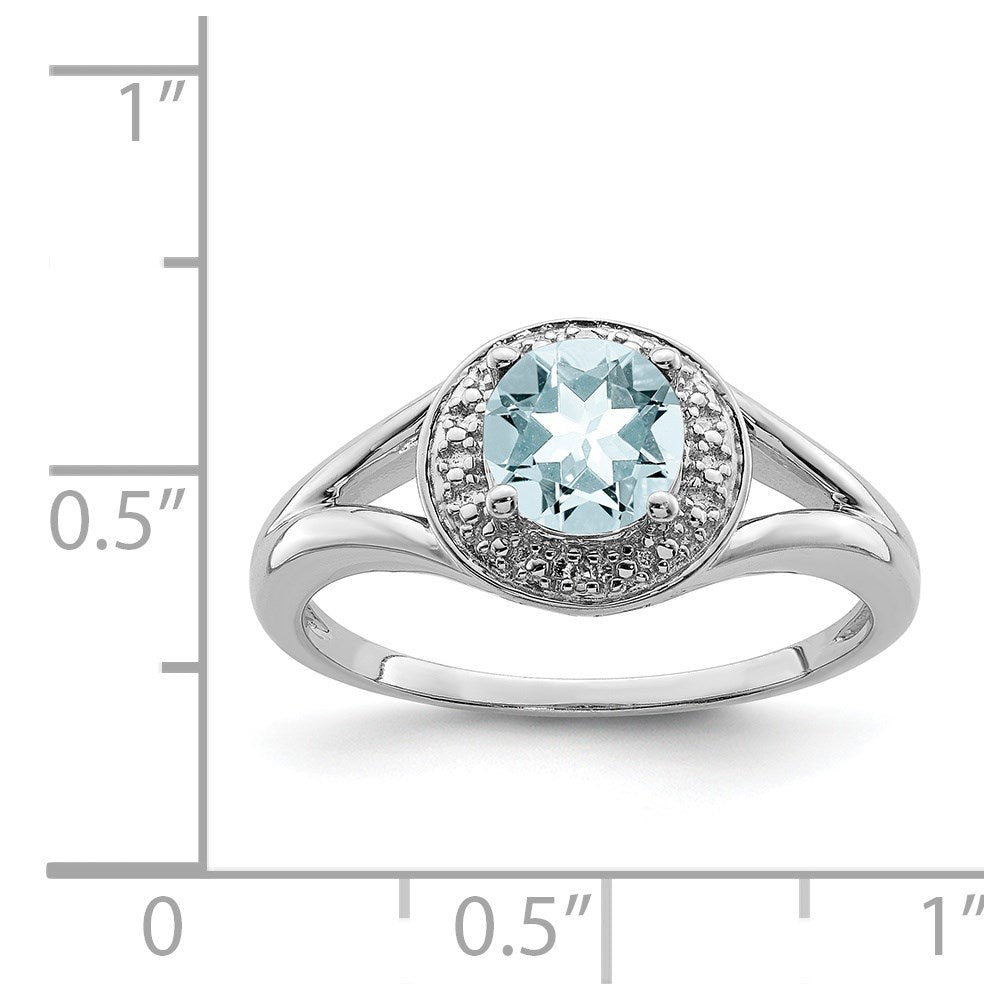 Sterlingsilber Rhodiniert Diamant. & Aquamarin Ring