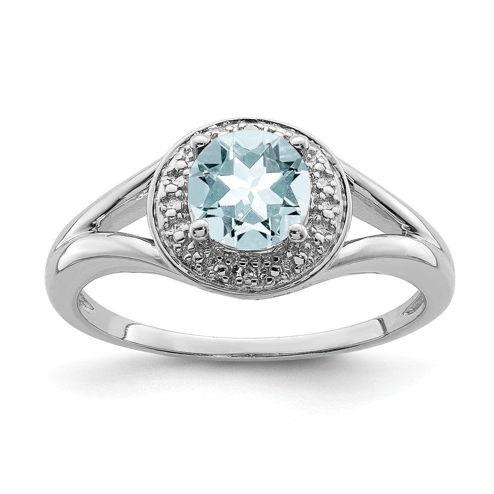 Sterlingsilber Rhodiniert Diamant. & Aquamarin Ring