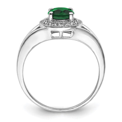 Sterlingsilber Rhodiniert Diamant. & Erzeugt Smaragd Ring