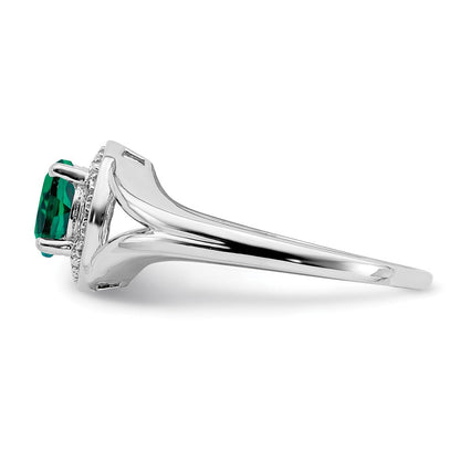 Sterlingsilber Rhodiniert Diamant. & Erzeugt Smaragd Ring