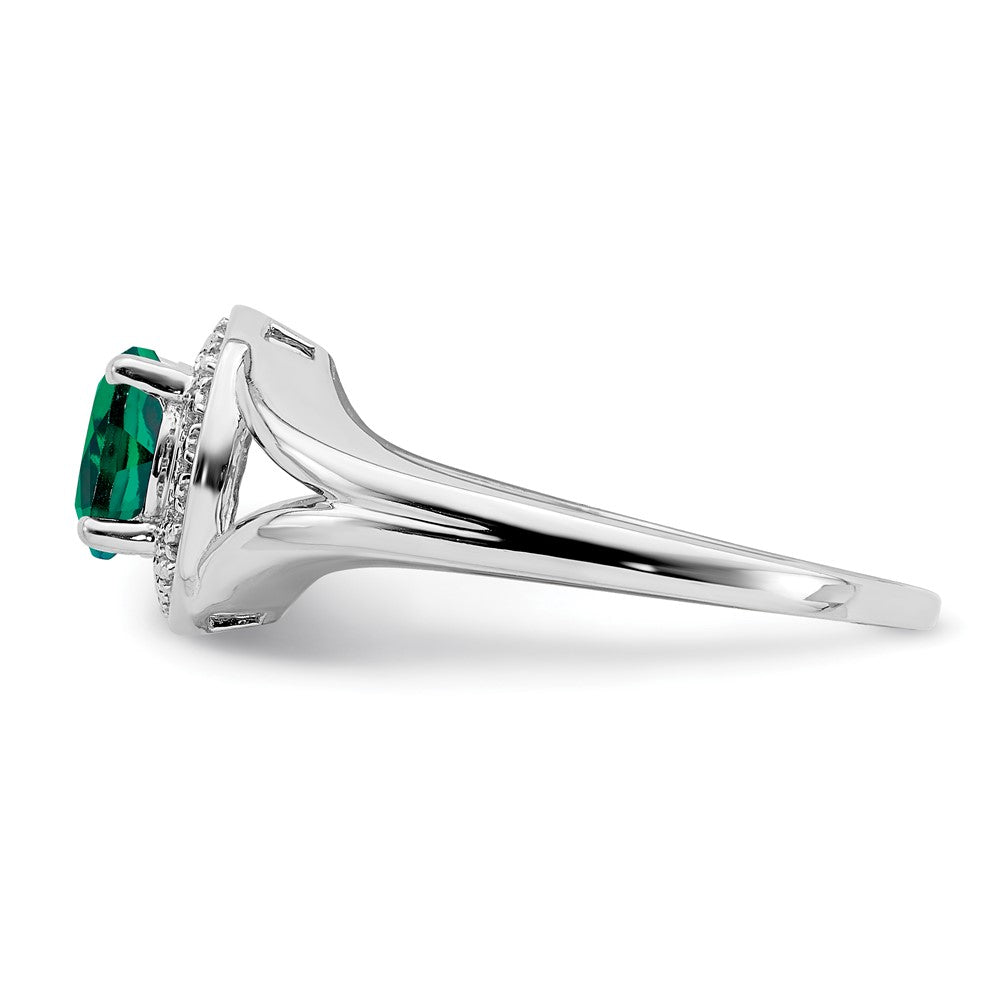 Sterlingsilber Rhodiniert Diamant. & Erzeugt Smaragd Ring