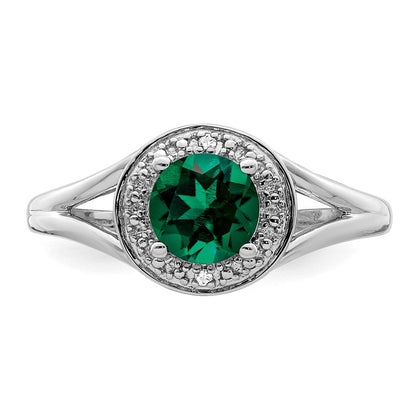Sterlingsilber Rhodiniert Diamant. & Erzeugt Smaragd Ring