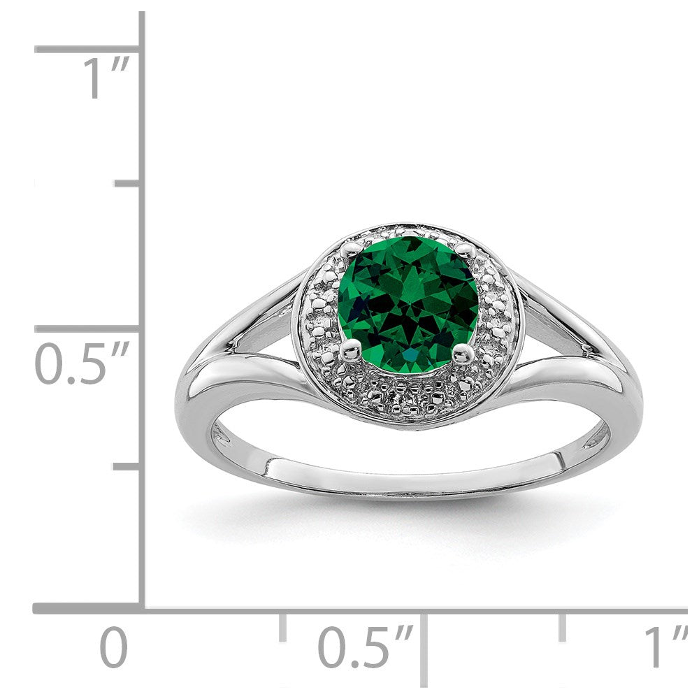 Sterlingsilber Rhodiniert Diamant. & Erzeugt Smaragd Ring