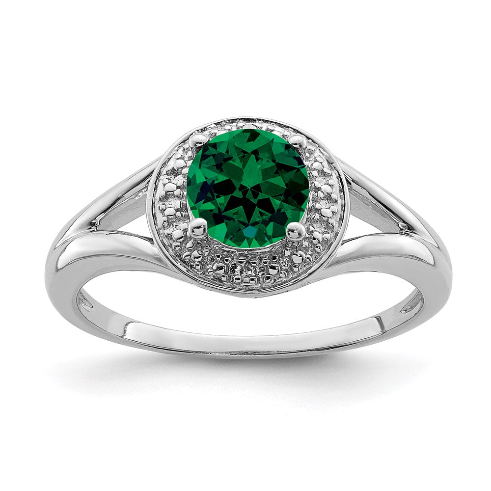Sterlingsilber Rhodiniert Diamant. & Erzeugt Smaragd Ring