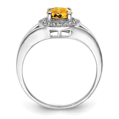 Sterlingsilber Rhodiniert Diamant. & Citrin Ring