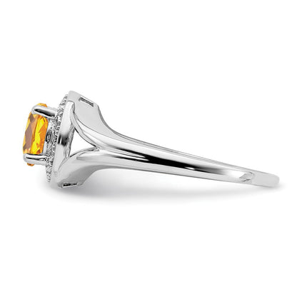 Sterlingsilber Rhodiniert Diamant. & Citrin Ring