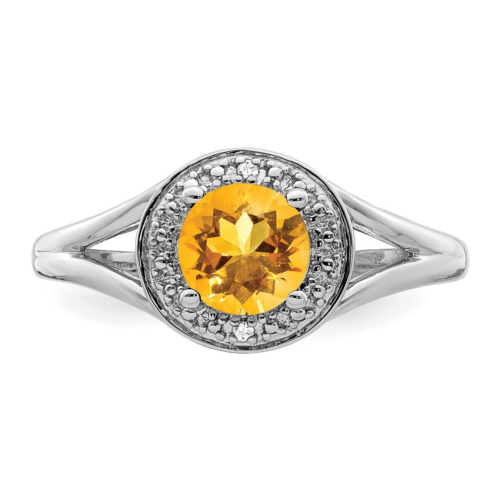Sterlingsilber Rhodiniert Diamant. & Citrin Ring