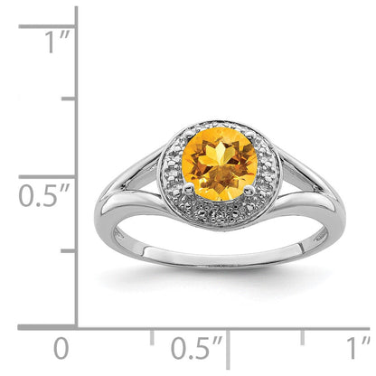 Sterlingsilber Rhodiniert Diamant. & Citrin Ring