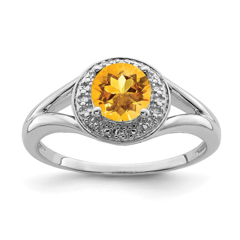 Sterlingsilber Rhodiniert Diamant. & Citrin Ring