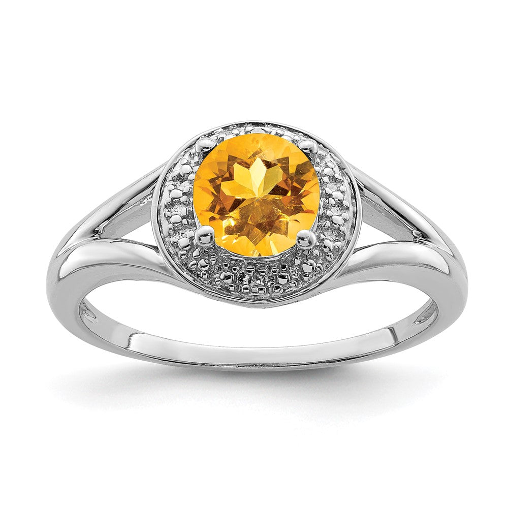 Sterlingsilber Rhodiniert Diamant. & Citrin Ring