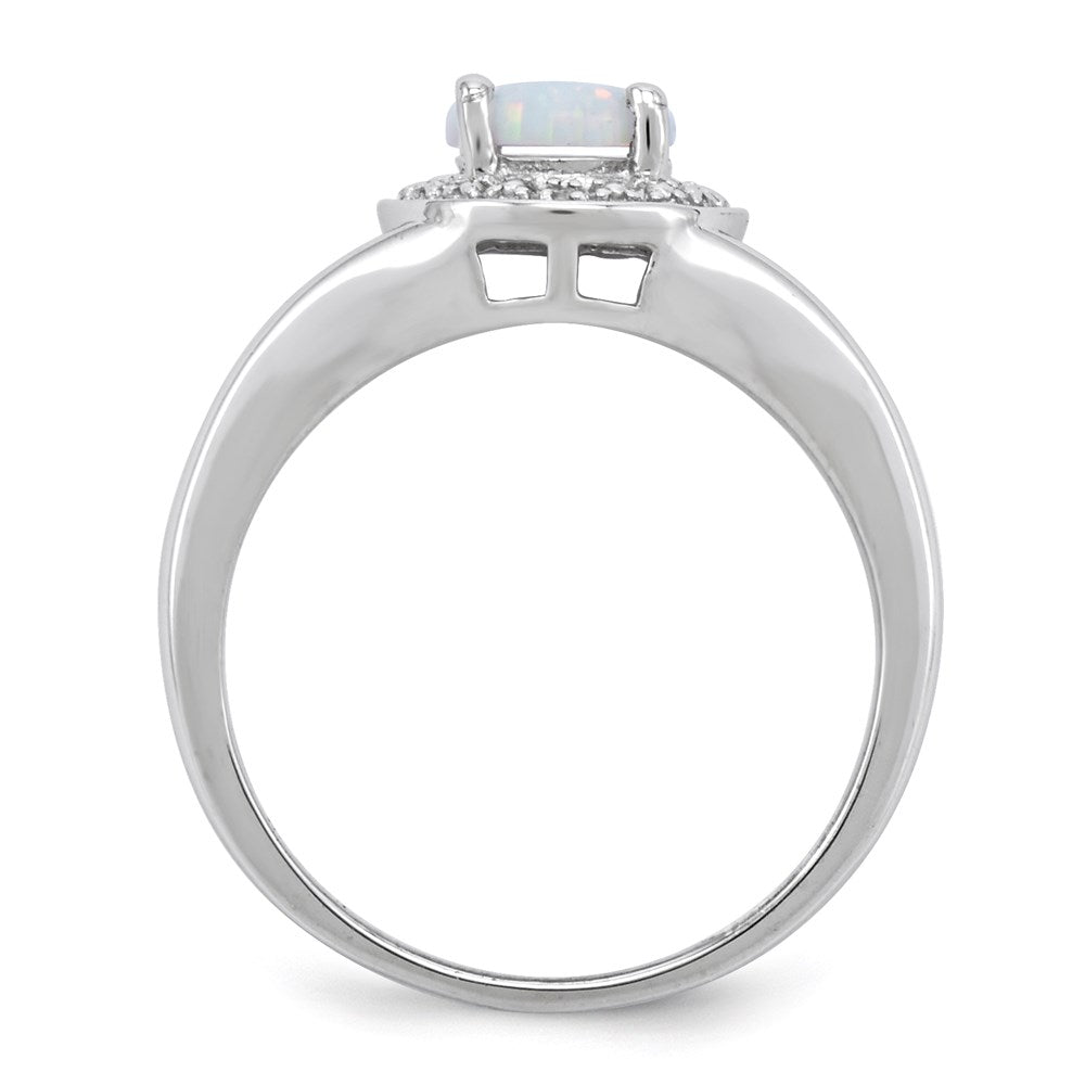 Sterlingsilber Rhodiniert Diamant. & Erzeugt Opal Ring