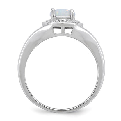 Sterlingsilber Rhodiniert Diamant. & Erzeugt Opal Ring