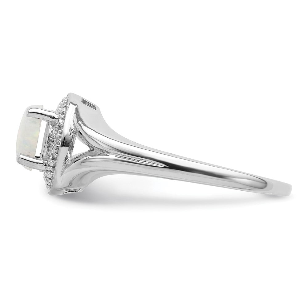 Sterlingsilber Rhodiniert Diamant. & Erzeugt Opal Ring
