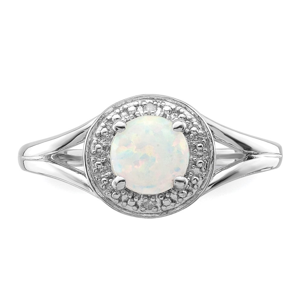 Sterlingsilber Rhodiniert Diamant. & Erzeugt Opal Ring