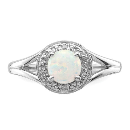 Sterlingsilber Rhodiniert Diamant. & Erzeugt Opal Ring