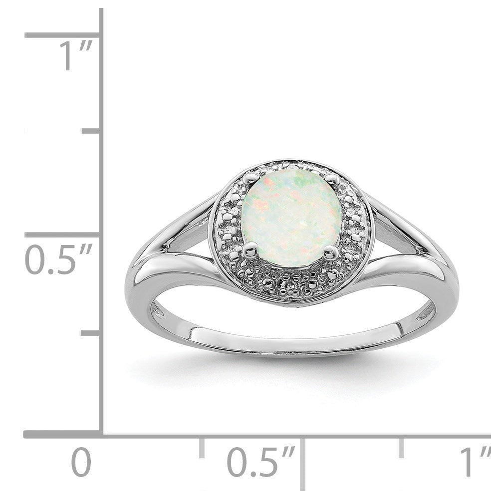 Sterlingsilber Rhodiniert Diamant. & Erzeugt Opal Ring