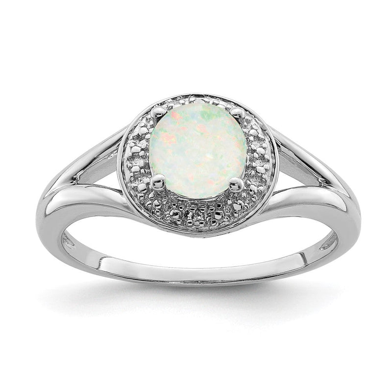 Sterlingsilber Rhodiniert Diamant. & Erzeugt Opal Ring