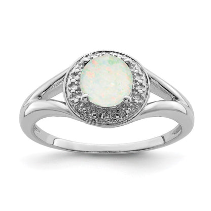 Sterlingsilber Rhodiniert Diamant. & Erzeugt Opal Ring