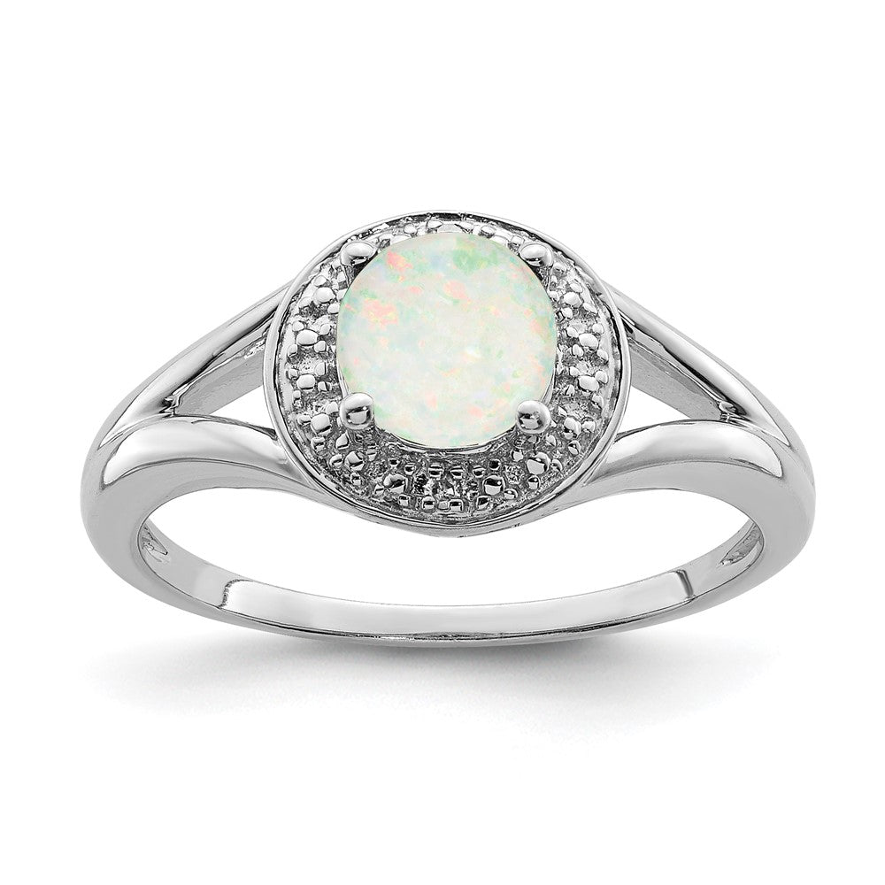 Sterlingsilber Rhodiniert Diamant. & Erzeugt Opal Ring