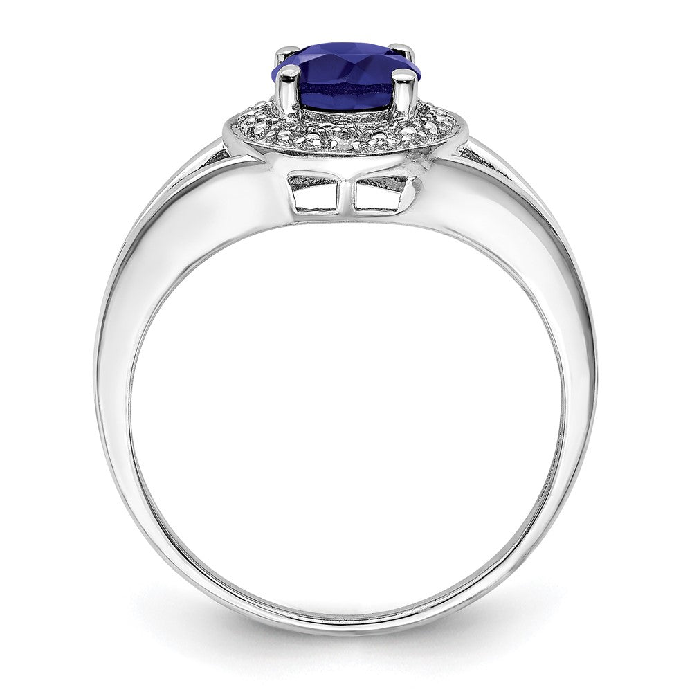 Sterlingsilber Rhodiniert Diamant. & Erzeugt Saphir Ring