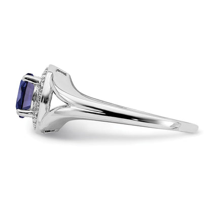 Sterlingsilber Rhodiniert Diamant. & Erzeugt Saphir Ring