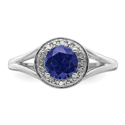 Sterlingsilber Rhodiniert Diamant. & Erzeugt Saphir Ring