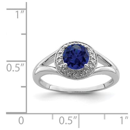 Sterlingsilber Rhodiniert Diamant. & Erzeugt Saphir Ring
