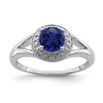 Sterlingsilber Rhodiniert Diamant. & Erzeugt Saphir Ring