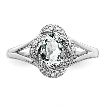 Sterlingsilber Rhodiniert Diamant. & Weiß Topas Ring