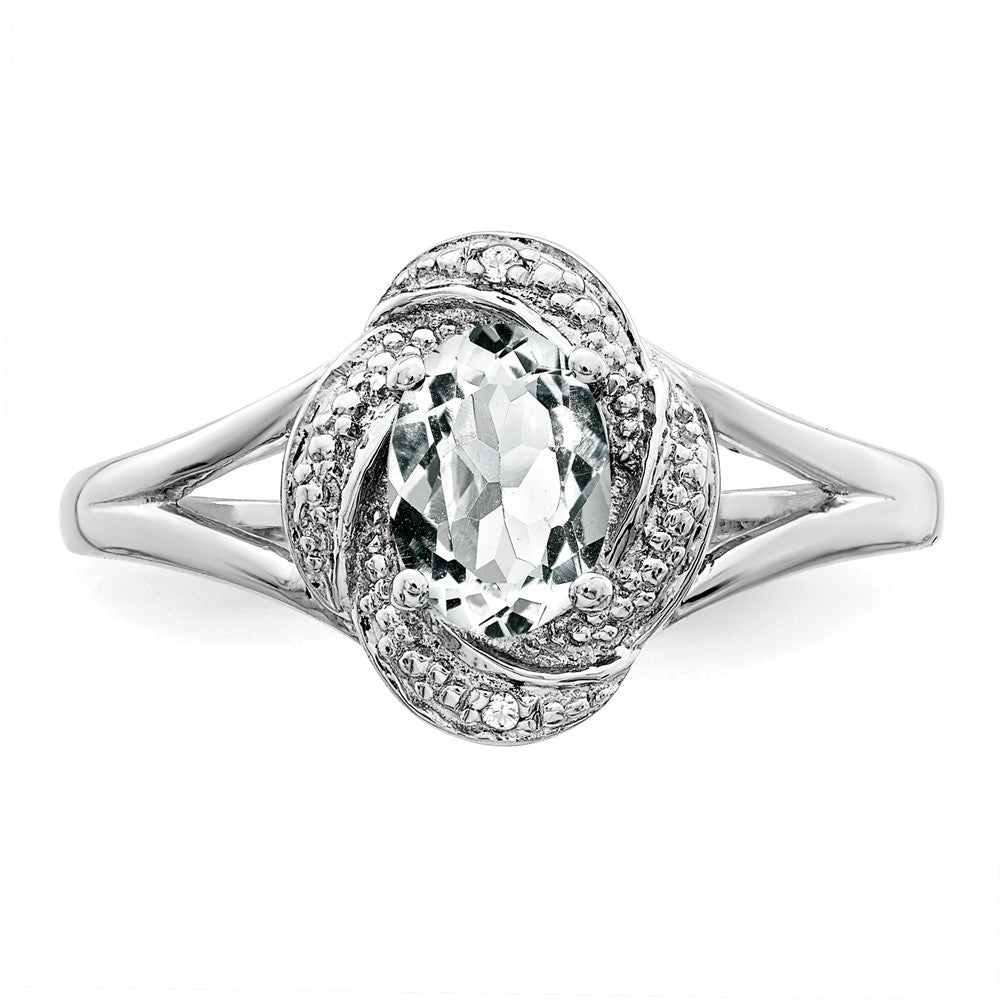 Sterlingsilber Rhodiniert Diamant. & Weiß Topas Ring